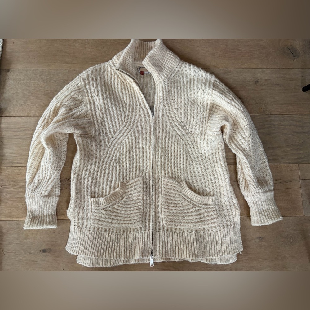 Anthropologie Pilcro Zip-Front Longline cozy Cardigan in a cotton-wool blend - M